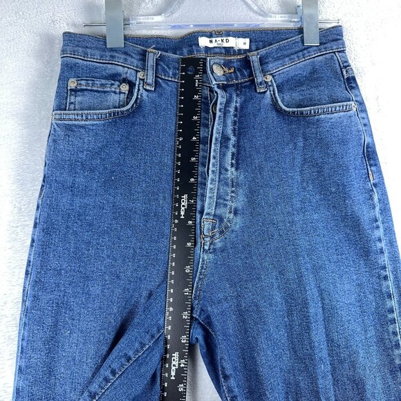 NA-KD Tapered Leg Jeans Women's Size 38 Button Fly High Rise Blue Flat Front - Picture 8 of 11